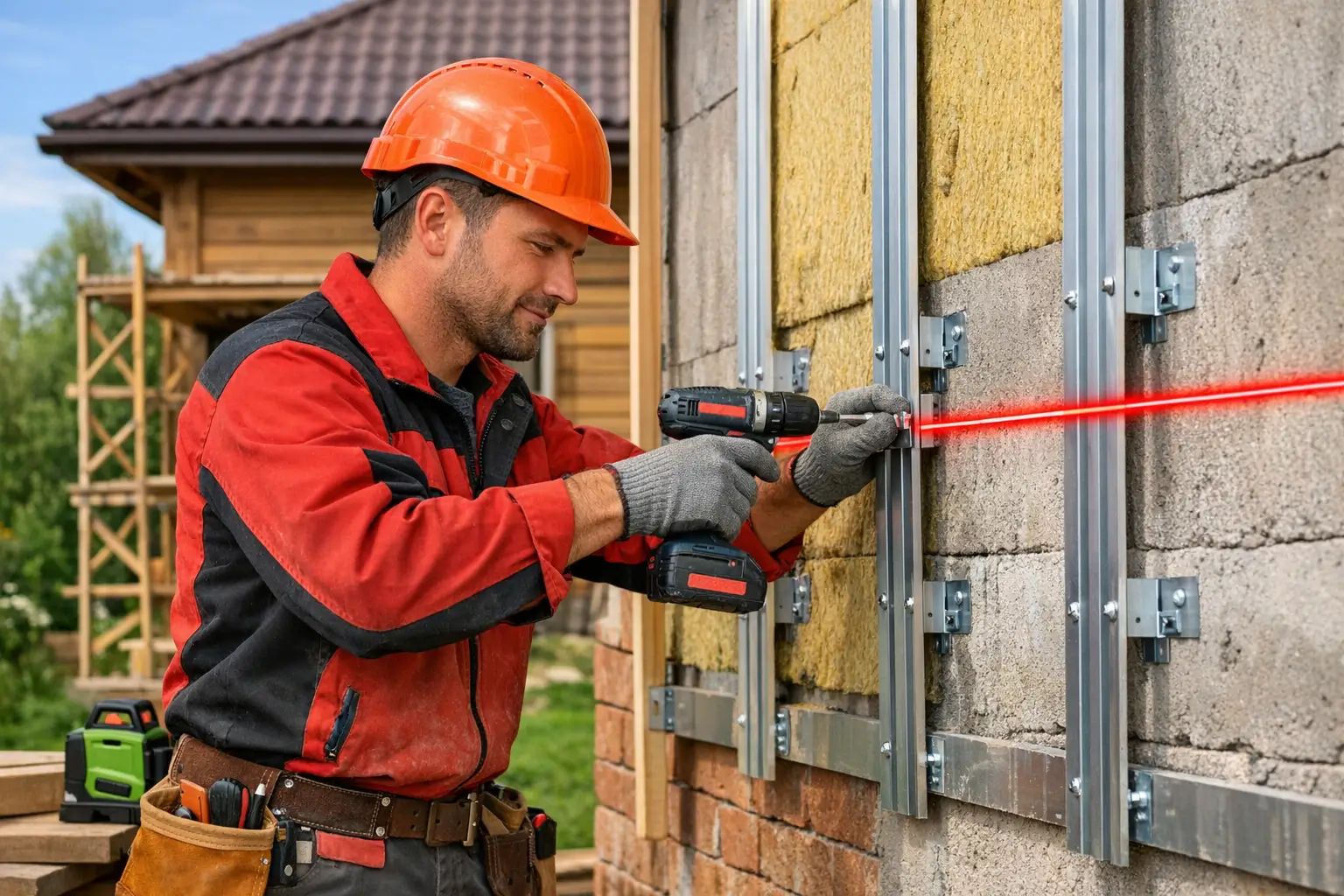 установка металлической подсистемы для фасадной облицовки