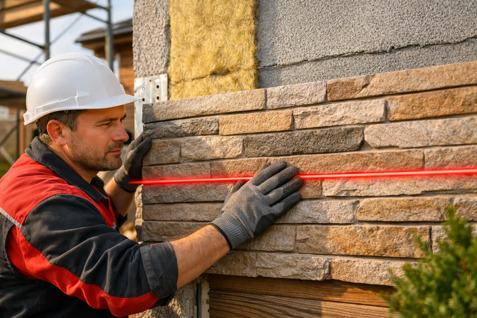 установка фасадной панели на наружную стену дома